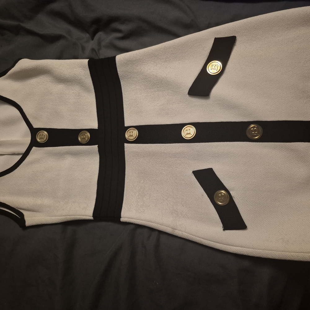 Balmain Black and White Garment with Gold Zipper